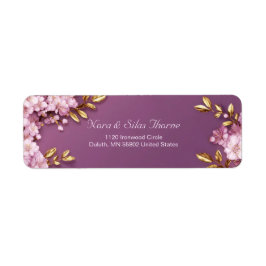 Etiqueta Folha de Ouro Dourada Flor de Cerejeira Rosa Roxo