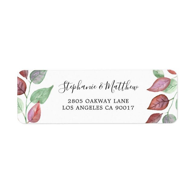 Etiqueta Folhagem de Aquarela Brurgundia Pintada Moderna (Frente)