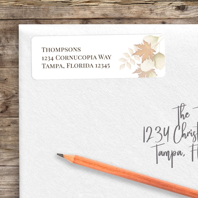 Etiqueta Folhagem de Aquarela de outono Simples (Fall Autumn greenery and foliage return address label. )