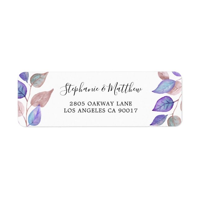 Etiqueta Folhagem de Leaf Púrpura Pintada Moderna (Frente)