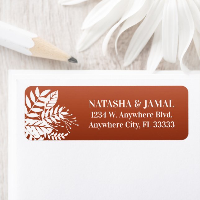 Etiqueta Folhas Brancas Elegantes Modernas, Terracotta Verm (Insitu)