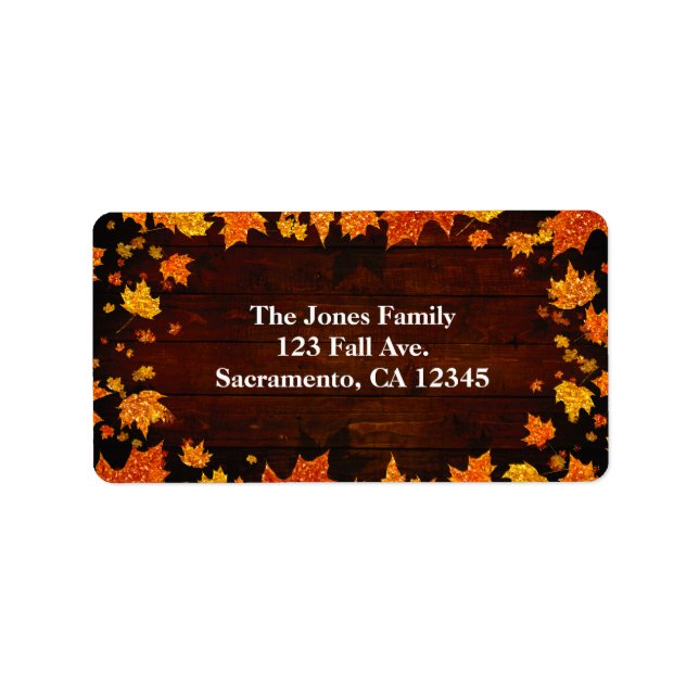 Etiqueta Folhas Brilhantes de Outono Caindo Glam Rústico (Frente)