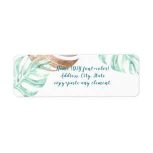 Etiqueta Folhas de Monstera aquarela PixDezines, Verde Teal