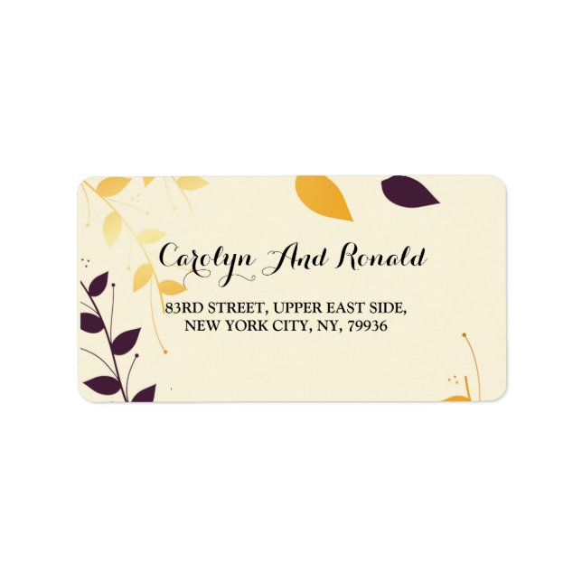 Etiqueta Folhas de Ouro Roxo Elegante (Frente)