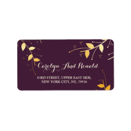 Etiqueta Folhas de Ouro Roxo Elegante