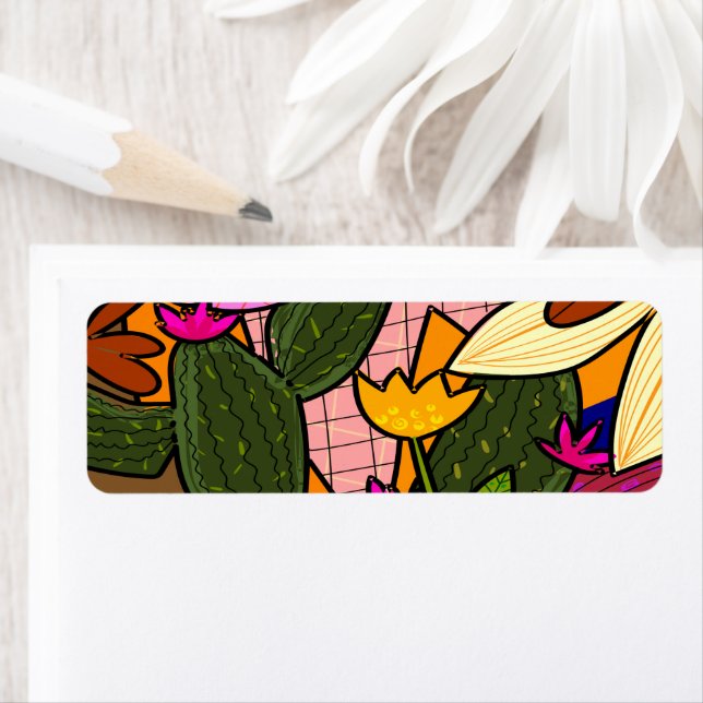 Etiqueta Folhas e flores abstrato tropicais (Insitu)