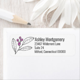 Etiqueta Folhas e Frutas Roxas Minimalistas Personalizadas