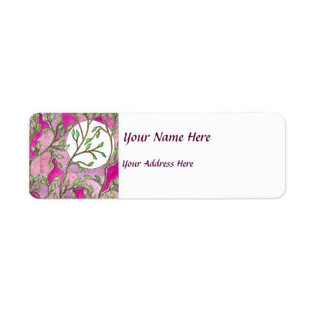 Etiqueta Folhas e Lua - Cores d'água rosa (Frente)