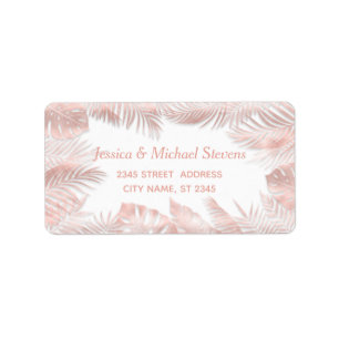 Etiqueta Folhas tropicais de ouro Elegante-rosa