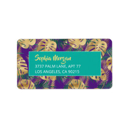 Etiqueta Folhas Tropicais Douradas/Verdes NomeEndereço Roxo