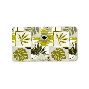 Etiqueta Folhas tropicais e elementos de ornamentação.
