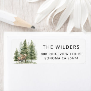 Etiqueta Forest Watercolor Woodland Moose Endereço de Devol