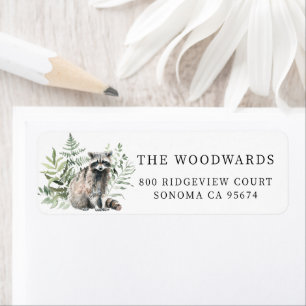 Etiqueta Forest Watercolor Woodland Raccoon Endereço de Dev
