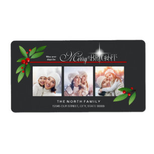 Etiqueta Foto brilhante ID591 do Natal três da baga alegre
