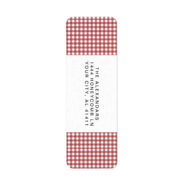 Etiqueta Foto de Feriado Red Gingham (Frente)