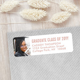 Etiqueta Foto de Graduação Cor-de-Rosa e Branco, Endereço d