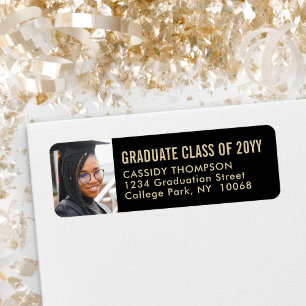 Etiqueta Foto de Graduação Endereço de Retorno Dourado Pret
