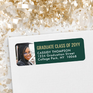 Etiqueta Foto de Graduação Foto Moderno Verde Dourado Ender