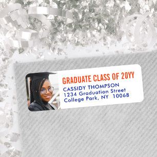 Etiqueta Foto de Graduação Laranja e Blue Return Address
