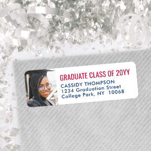 Etiqueta Foto de Graduação Vermelho Branco e Blue Return Ad