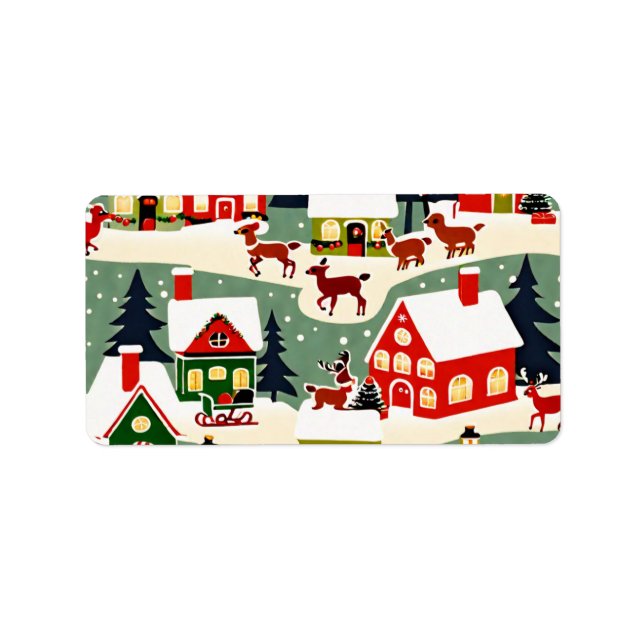 Etiqueta Foto de neve da vila de Natal (Frente)