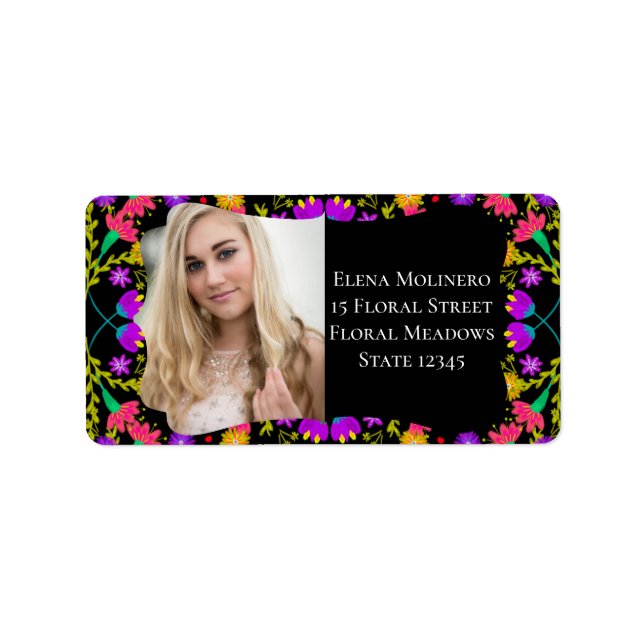 Etiqueta Foto Floral e Endereço do mexicano Fiesta (Frente)