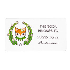 Etiqueta Fox Floral Wreath Este Livro Pertence A