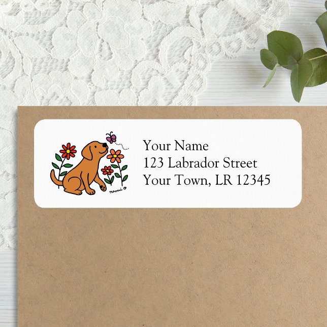 Etiqueta Fox Red Labrador e Green (Fox Red Labrador and Green Return Address Labels for Labrador Owners.  Cute Lab cartoon Design.)
