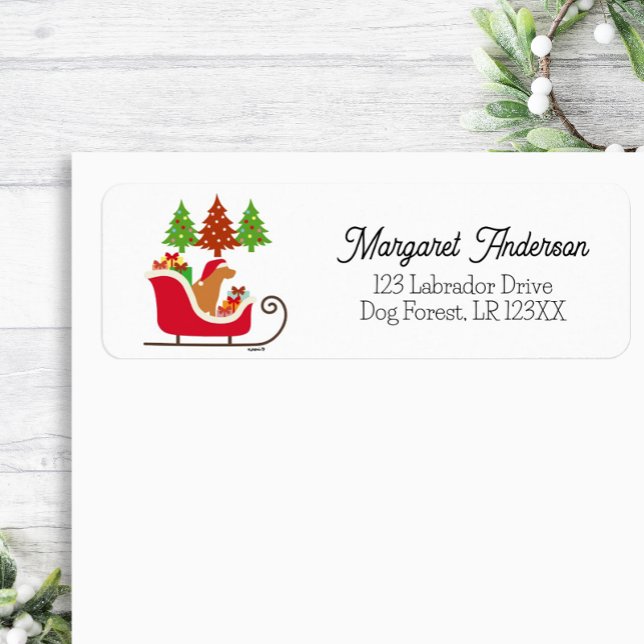 Etiqueta Fox Red Labrador Silhouket Christmas Sleigh (Fox Red Labrador Silhouette Christmas Sleigh design Return Address Label for Labrador Owners.)
