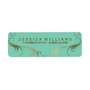 Etiqueta Frame Floral Elegante Dourado Faux Em Mint-Green