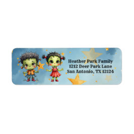 Etiqueta Frankenstein de Halloween Menino e Menina