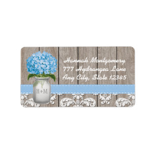 Etiqueta Frasco de pedreiro Monogrammed do Hydrangea azul