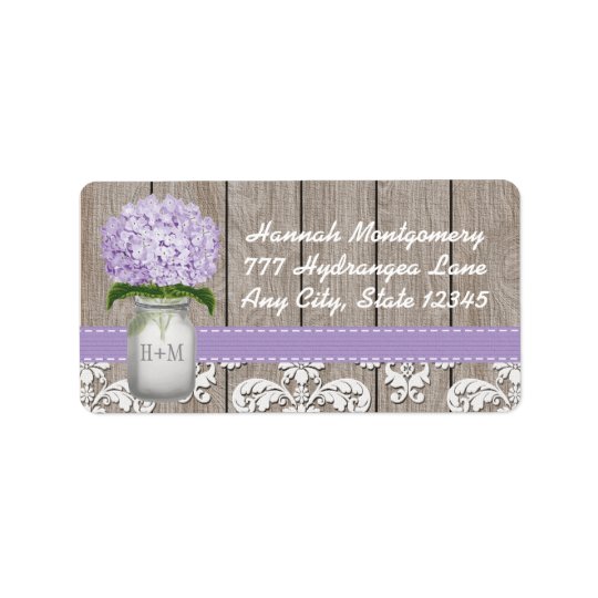 Etiqueta Frasco de pedreiro Monogrammed do Hydrangea roxo