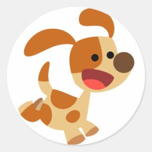 Etiqueta Frolicking bonito do cão dos desenhos