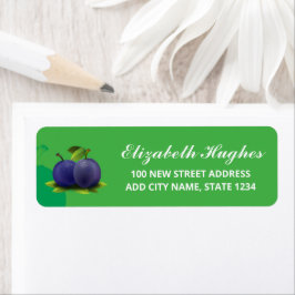 Etiqueta Frutas de ameixa roxas em verde