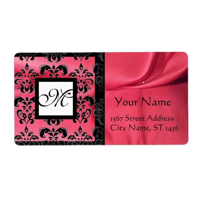 ETIQUETA FUCHSIA BLACK PINK SILK DAMASK, SQUARE MONOGRAM (Frente)