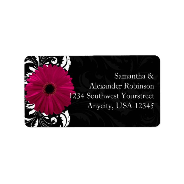 Etiqueta Fuchsia Scroll Gerbera Daisy w/Black and White (Frente)