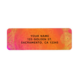 Etiqueta Fúcsia Rosa Laranja e Dourado Mandala Festa Indian