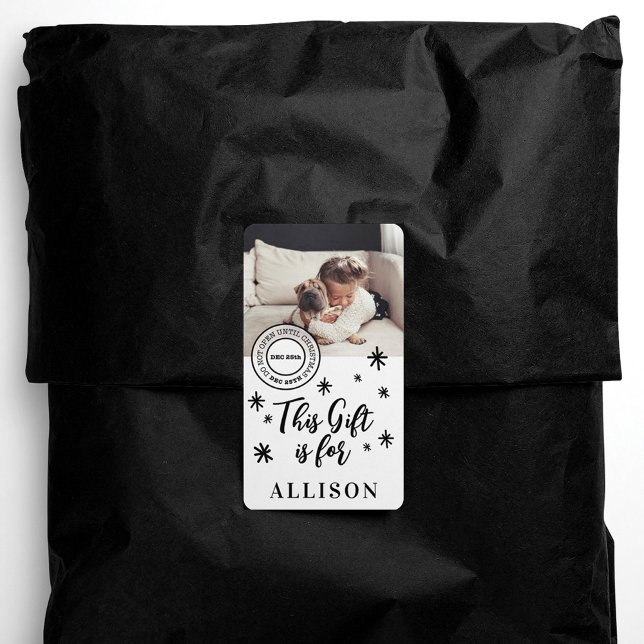 Etiqueta Fun Black Script Personalized Photo Name Gift for (Criador carregado)