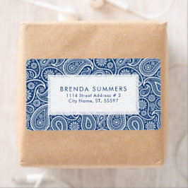 Etiqueta Fundo Azul do Marinho Personalizado de Folha Branc