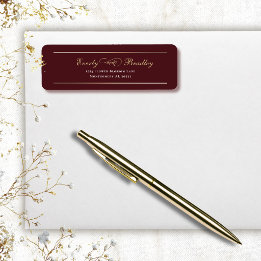 Etiqueta Fundo de Borgonha Branco Dourado Endereço Elegante