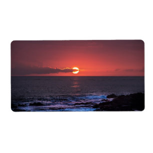 Etiqueta Fundo havaiano tropical do por do sol do oceano -