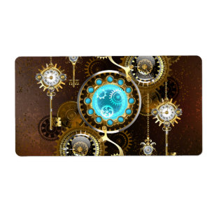 Etiqueta Fundo Rusty Steampunk com Lentes Turquesa