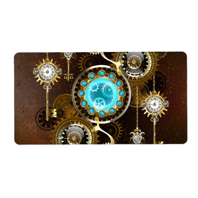 Etiqueta Fundo Rusty Steampunk com Lentes Turquesa (Frente)