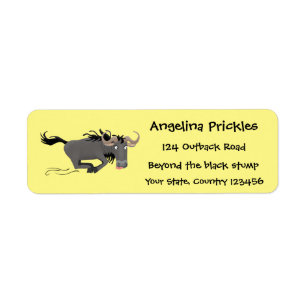 Etiqueta Funny wildebeest running cartoon illustration