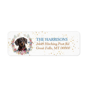 Etiqueta Fuselagem de Flores de Mola Preta de Tan Dachshund