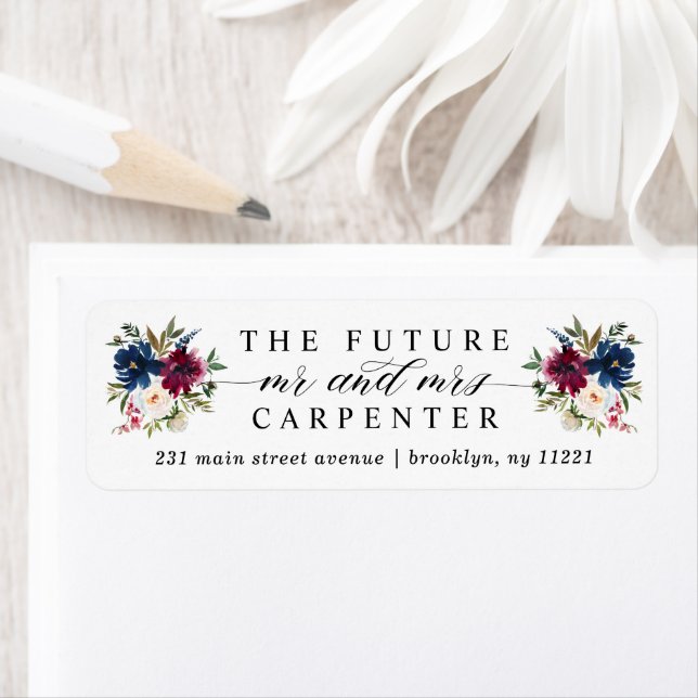 Etiqueta Futuro Sr. Marinho Blue Burgundy Casamento Floral (Insitu)