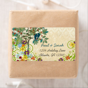 Etiqueta Gaiola de Pássaros Damask Dourada Vintage