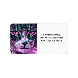 Etiqueta Galáxia Cósmica Gato Starry Skies Roxo E Verde