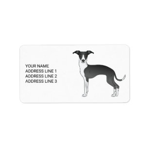 Etiqueta Galgo Italiano Preto e Branco com Texto Personaliz
